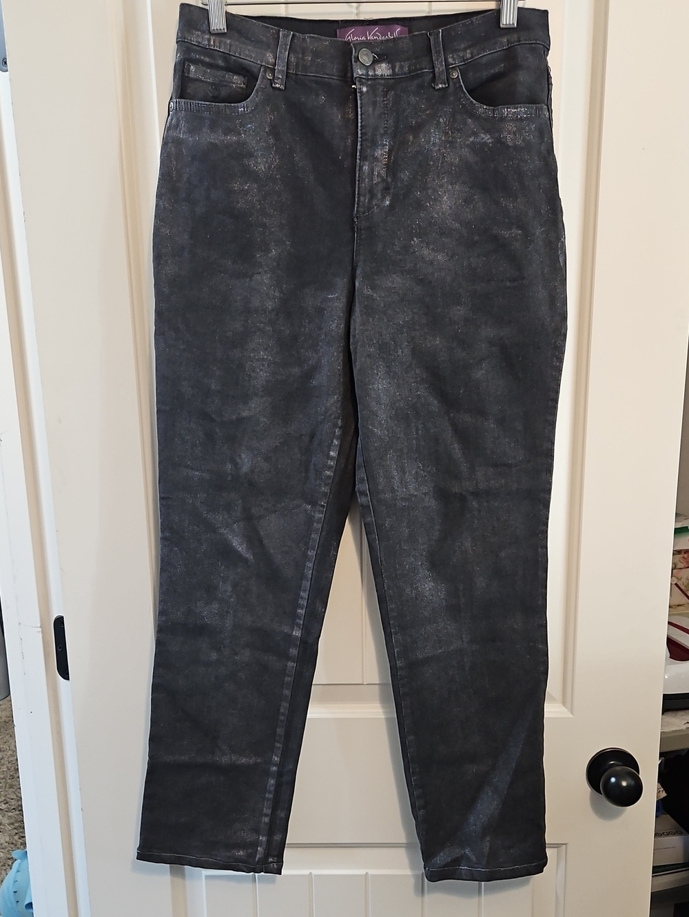 Gloria Vanderbilt Amanda Washed Black Sparkle Straight-Leg Jeans